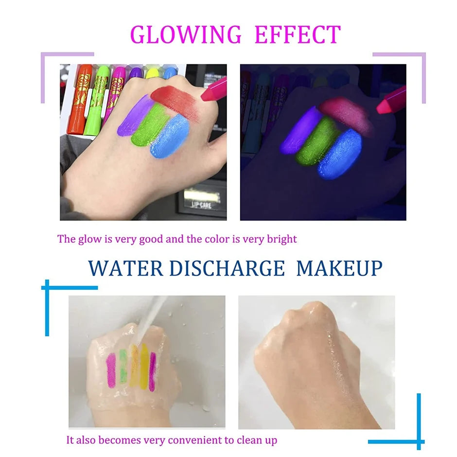 Glow in Die Schwarz Licht Gesicht Malen 6 stücke UV Neon Leuchten Fluoreszierende Körper Malen Buntstifte für Halloween Club Make-Up weihnachten Glow Party
