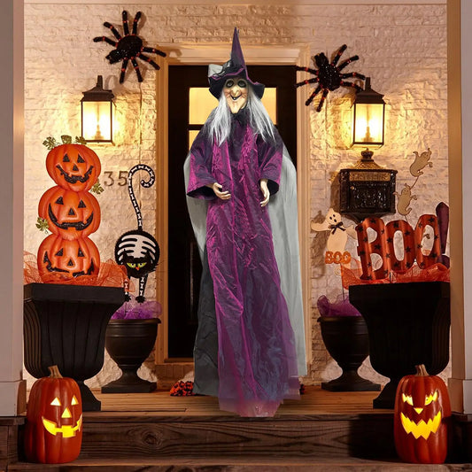 Halloween geräuschaktivierte leuchtende Hexe zum Aufhängen