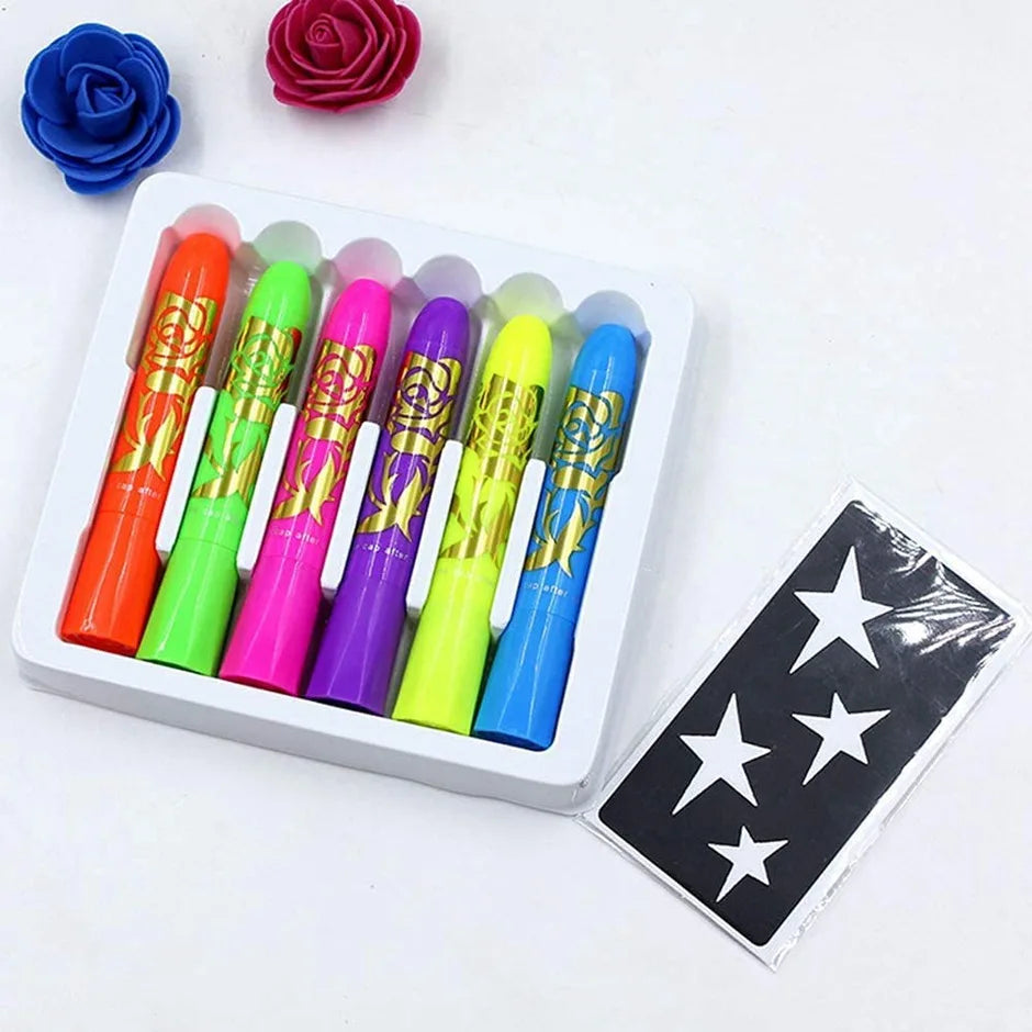 Glow in Die Schwarz Licht Gesicht Malen 6 stücke UV Neon Leuchten Fluoreszierende Körper Malen Buntstifte für Halloween Club Make-Up weihnachten Glow Party