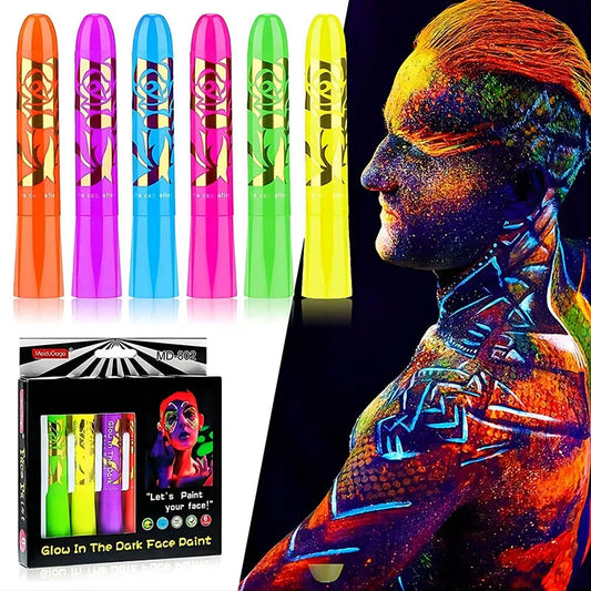 Glow in Die Schwarz Licht Gesicht Malen 6 stücke UV Neon Leuchten Fluoreszierende Körper Malen Buntstifte für Halloween Club Make-Up weihnachten Glow Party