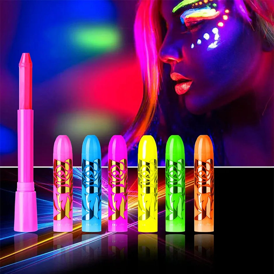 Glow in Die Schwarz Licht Gesicht Malen 6 stücke UV Neon Leuchten Fluoreszierende Körper Malen Buntstifte für Halloween Club Make-Up weihnachten Glow Party