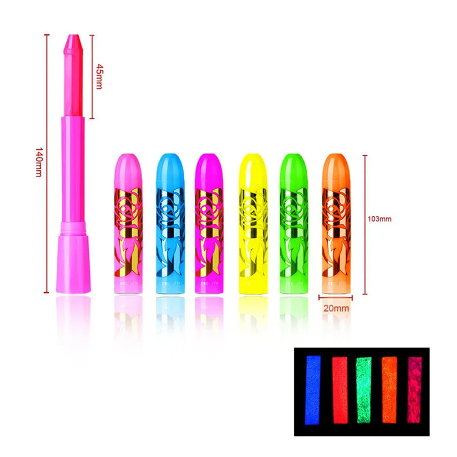 Glow in Die Schwarz Licht Gesicht Malen 6 stücke UV Neon Leuchten Fluoreszierende Körper Malen Buntstifte für Halloween Club Make-Up weihnachten Glow Party